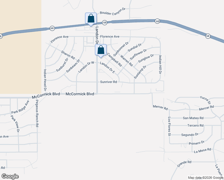 map of restaurants, bars, coffee shops, grocery stores, and more near 3423 McCormick Boulevard in Bullhead City