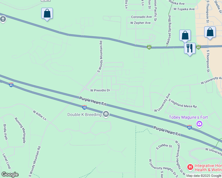 map of restaurants, bars, coffee shops, grocery stores, and more near 2852 West Presidio Drive in Flagstaff