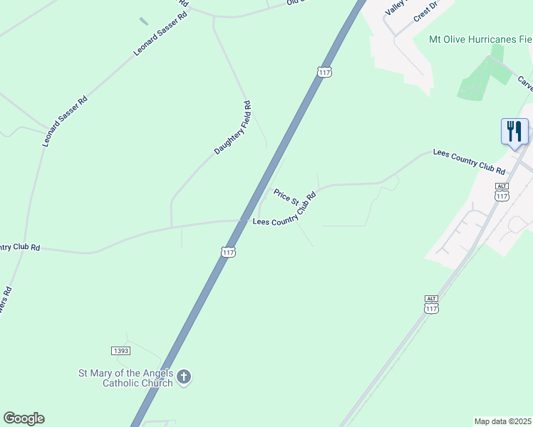 map of restaurants, bars, coffee shops, grocery stores, and more near 474 Lees Country Club Road in Mount Olive
