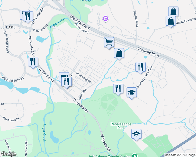 map of restaurants, bars, coffee shops, grocery stores, and more near 4004 Zilker Park Drive in Charlotte