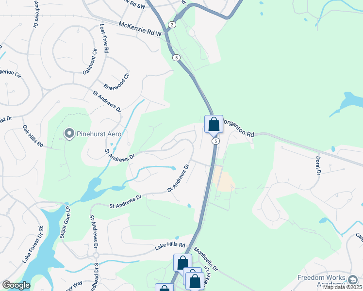 map of restaurants, bars, coffee shops, grocery stores, and more near 775 Saint Andrews Drive in Pinehurst