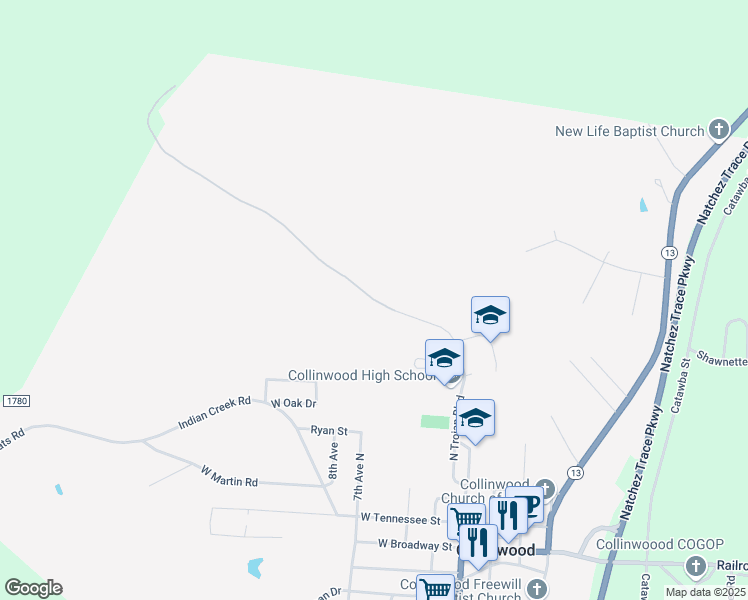map of restaurants, bars, coffee shops, grocery stores, and more near 450 North Trojan Boulevard in Collinwood