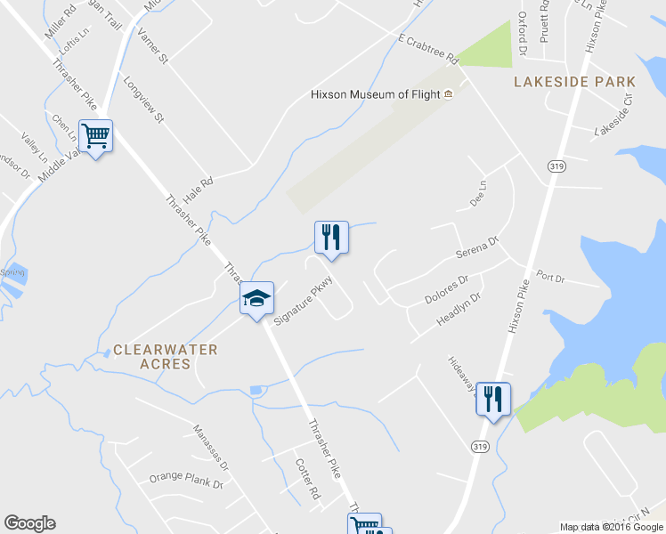 map of restaurants, bars, coffee shops, grocery stores, and more near 2107 Turnberry Circle in Middle Valley