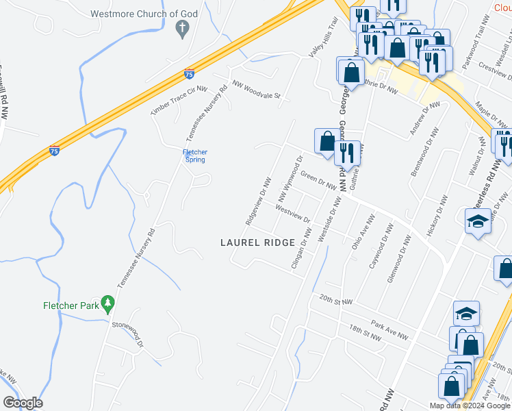 map of restaurants, bars, coffee shops, grocery stores, and more near 1981 Ridgeview Drive Northwest in Cleveland