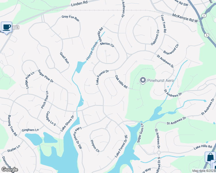 map of restaurants, bars, coffee shops, grocery stores, and more near 155 Westchester Circle in Pinehurst