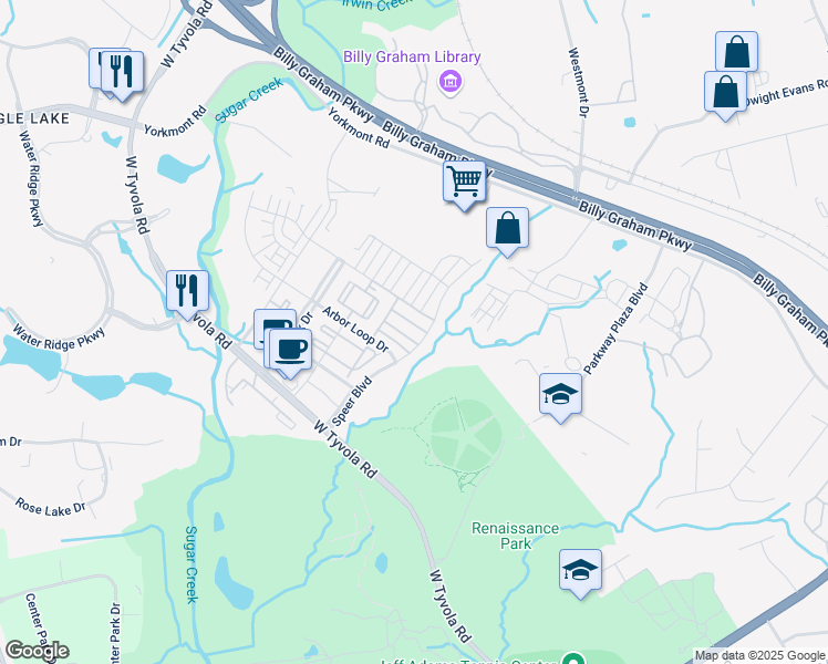 map of restaurants, bars, coffee shops, grocery stores, and more near 4004 Zilker Park Drive in Charlotte