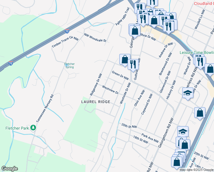 map of restaurants, bars, coffee shops, grocery stores, and more near 1832 20th Street Northwest in Cleveland