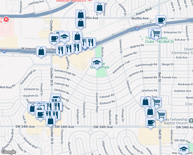 map of restaurants, bars, coffee shops, grocery stores, and more near 6324 Adirondack Trail in Amarillo