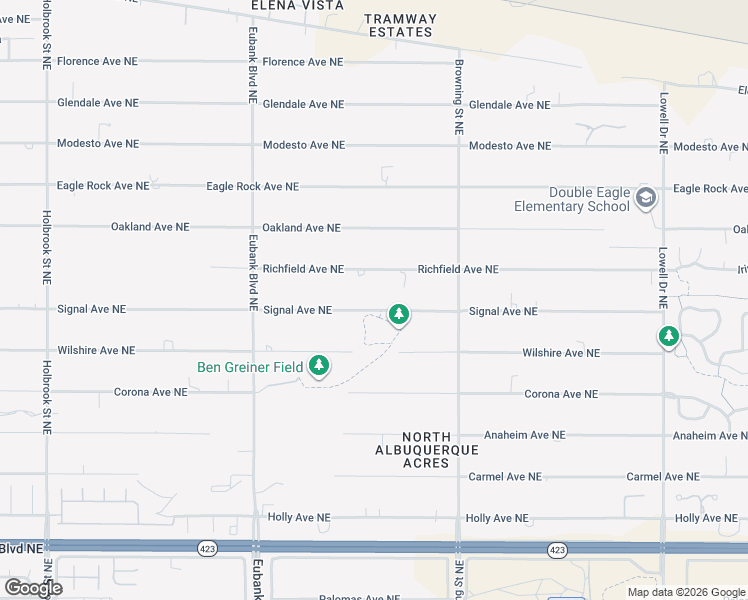 map of restaurants, bars, coffee shops, grocery stores, and more near 10901 Signal Avenue Northeast in Albuquerque