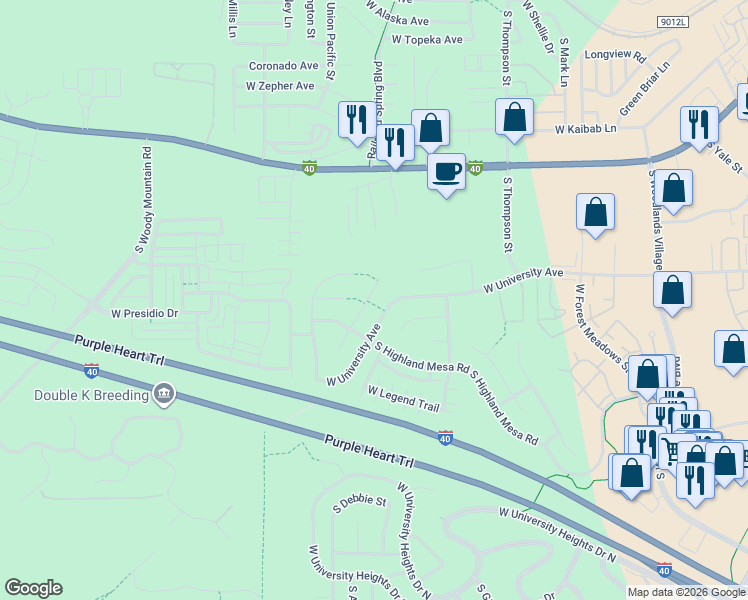 map of restaurants, bars, coffee shops, grocery stores, and more near 2051 West Fresh Aire Street in Flagstaff