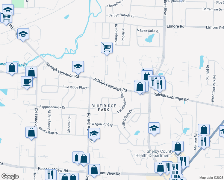 map of restaurants, bars, coffee shops, grocery stores, and more near 5586 Sweet Gum Drive in Memphis