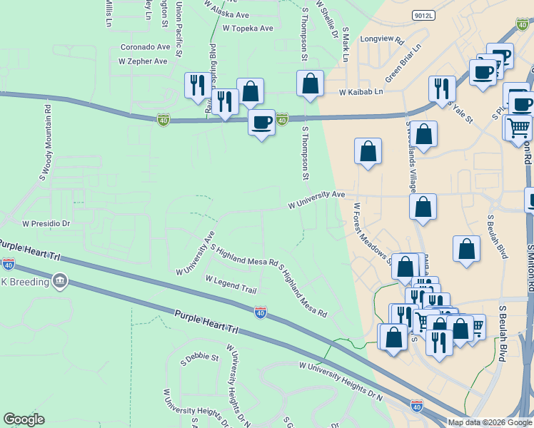 map of restaurants, bars, coffee shops, grocery stores, and more near 1715 West University Avenue in Flagstaff