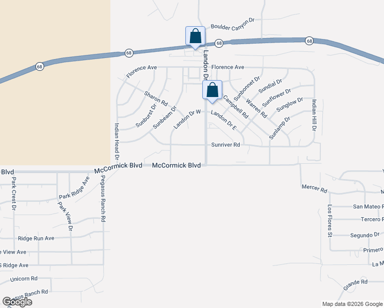 map of restaurants, bars, coffee shops, grocery stores, and more near 3413 McCormick Boulevard in Bullhead City