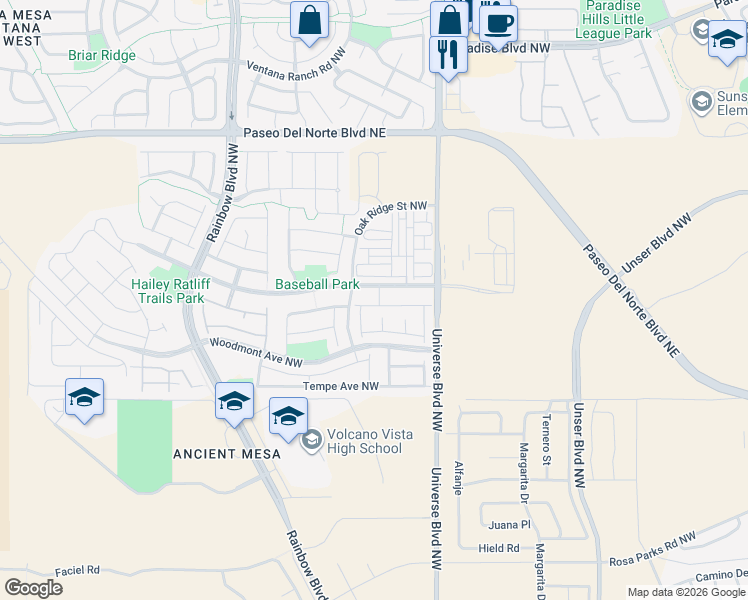 map of restaurants, bars, coffee shops, grocery stores, and more near 8924 Eagle Hills Drive Northwest in Albuquerque