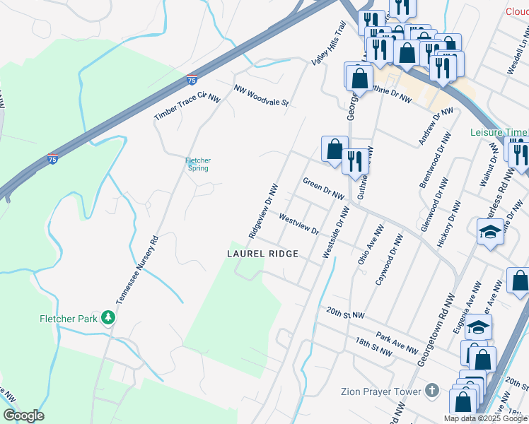 map of restaurants, bars, coffee shops, grocery stores, and more near 1995 Ridgeview Drive Northwest in Cleveland