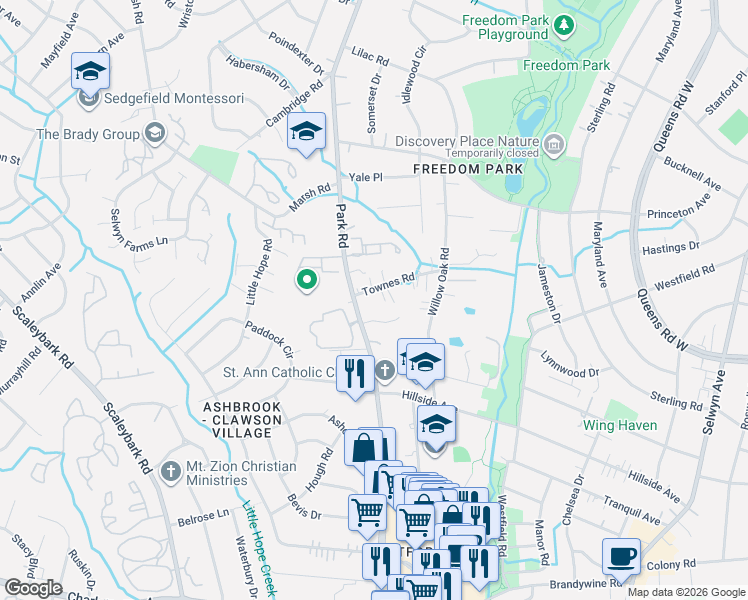 map of restaurants, bars, coffee shops, grocery stores, and more near in Charlotte