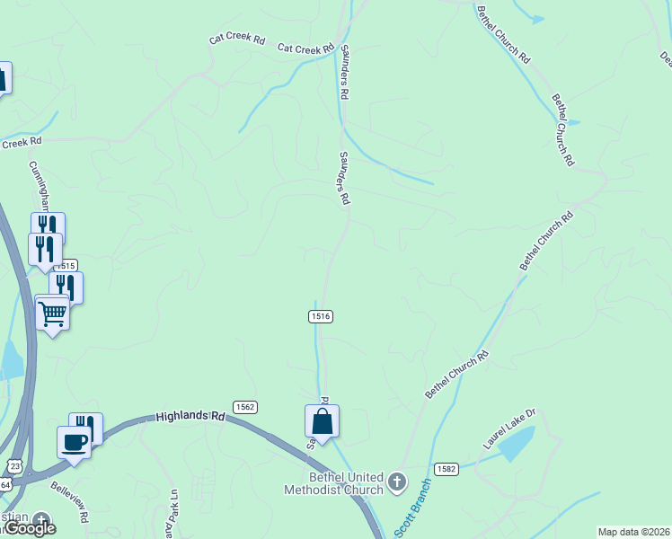 map of restaurants, bars, coffee shops, grocery stores, and more near 527 Saunders Road in Franklin