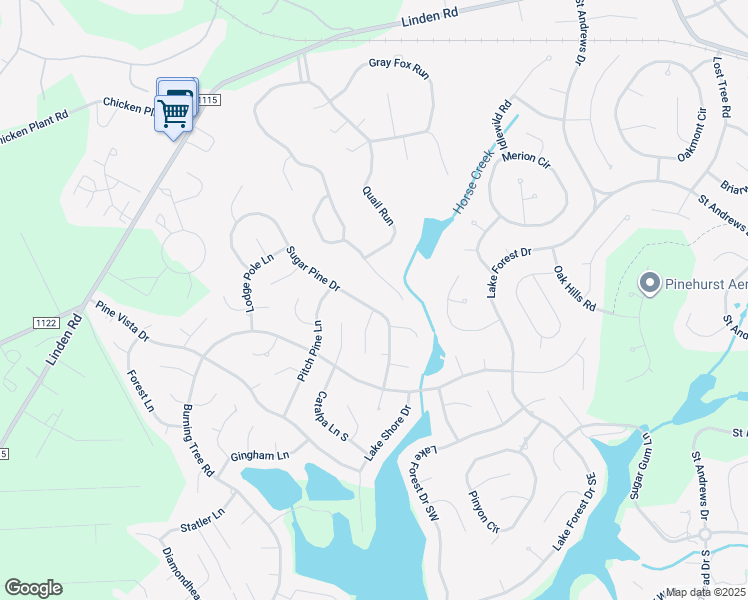 map of restaurants, bars, coffee shops, grocery stores, and more near 110 Sugar Pine Drive in Pinehurst