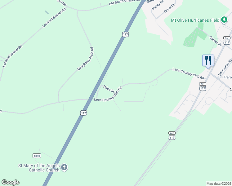 map of restaurants, bars, coffee shops, grocery stores, and more near 108 Price St in Mt Olive
