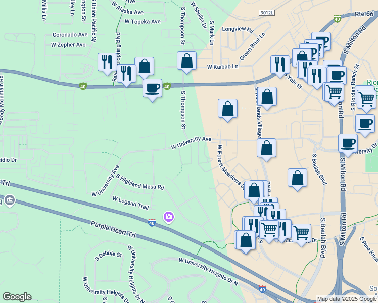 map of restaurants, bars, coffee shops, grocery stores, and more near 1600 West University Avenue in Flagstaff