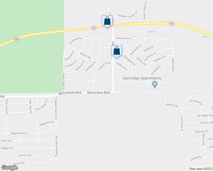 map of restaurants, bars, coffee shops, grocery stores, and more near Sunriver Road in Bullhead City