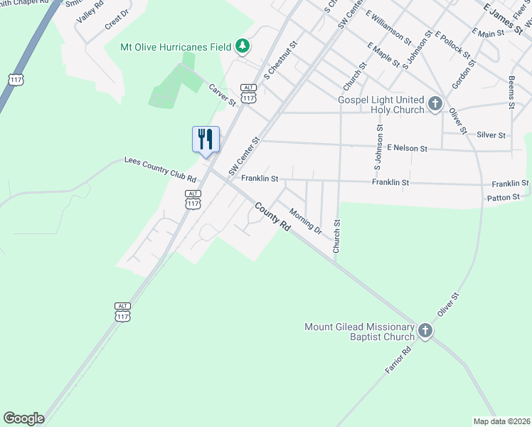 map of restaurants, bars, coffee shops, grocery stores, and more near 164 County Road in Mount Olive