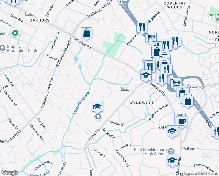 map of restaurants, bars, coffee shops, grocery stores, and more near 5919 Florence Avenue in Charlotte