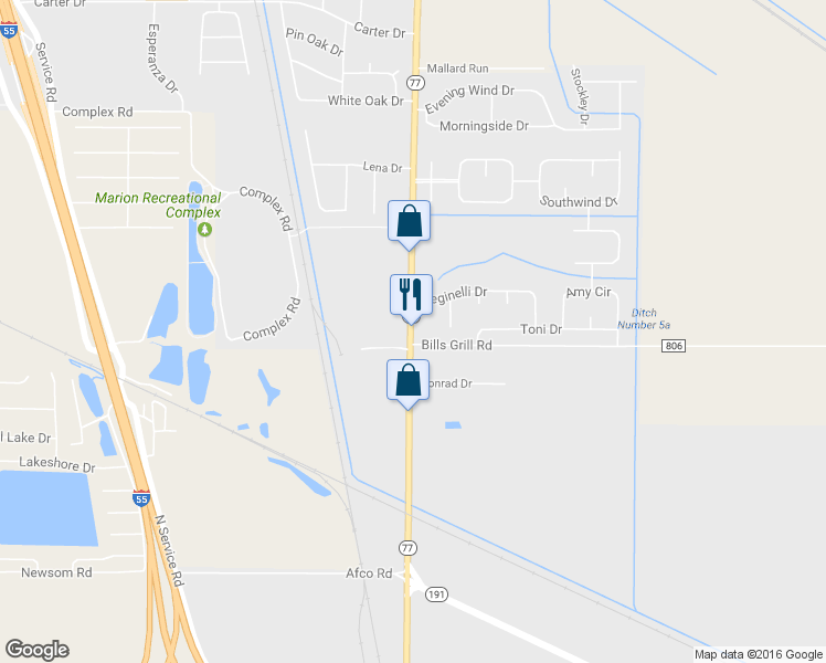 map of restaurants, bars, coffee shops, grocery stores, and more near 1114 Arkansas 77 in Marion