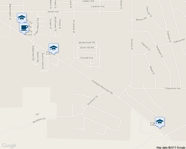 map of restaurants, bars, coffee shops, grocery stores, and more near 3375 Hualapai Mountain Road in Kingman