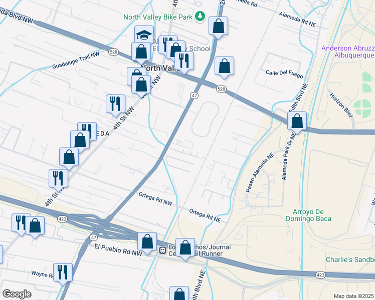 map of restaurants, bars, coffee shops, grocery stores, and more near 9102 2nd Street Northwest in Albuquerque