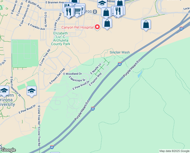 map of restaurants, bars, coffee shops, grocery stores, and more near 13 East Noelle Lane in Flagstaff