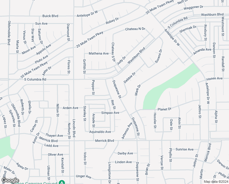 map of restaurants, bars, coffee shops, grocery stores, and more near Duquesne Street in California City