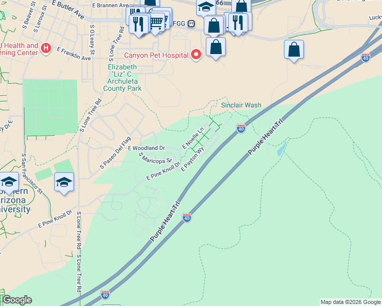 map of restaurants, bars, coffee shops, grocery stores, and more near 13 East Noelle Lane in Flagstaff