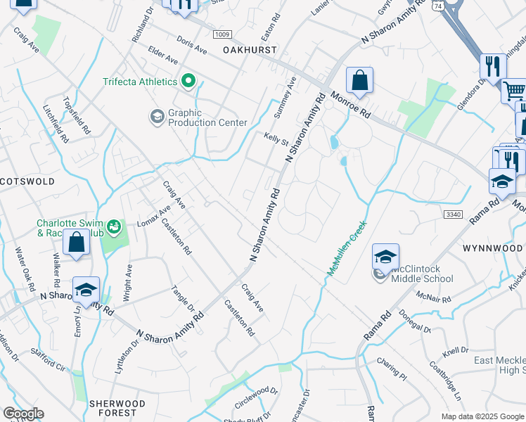 map of restaurants, bars, coffee shops, grocery stores, and more near in Charlotte