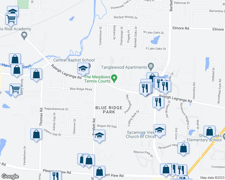 map of restaurants, bars, coffee shops, grocery stores, and more near 5575 Raleigh Lagrange Road in Memphis