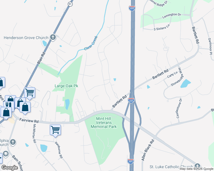 map of restaurants, bars, coffee shops, grocery stores, and more near 3116 Marchers Trace Drive in Mint Hill