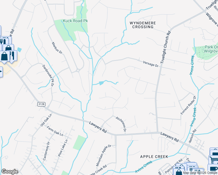 map of restaurants, bars, coffee shops, grocery stores, and more near 7538 Lawyers Station Drive in Mint Hill