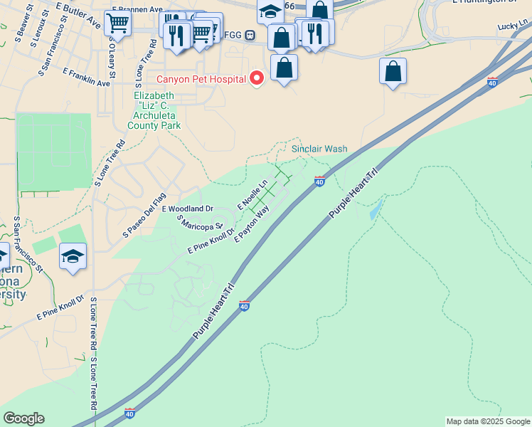 map of restaurants, bars, coffee shops, grocery stores, and more near 1471 East Payton Way in Flagstaff