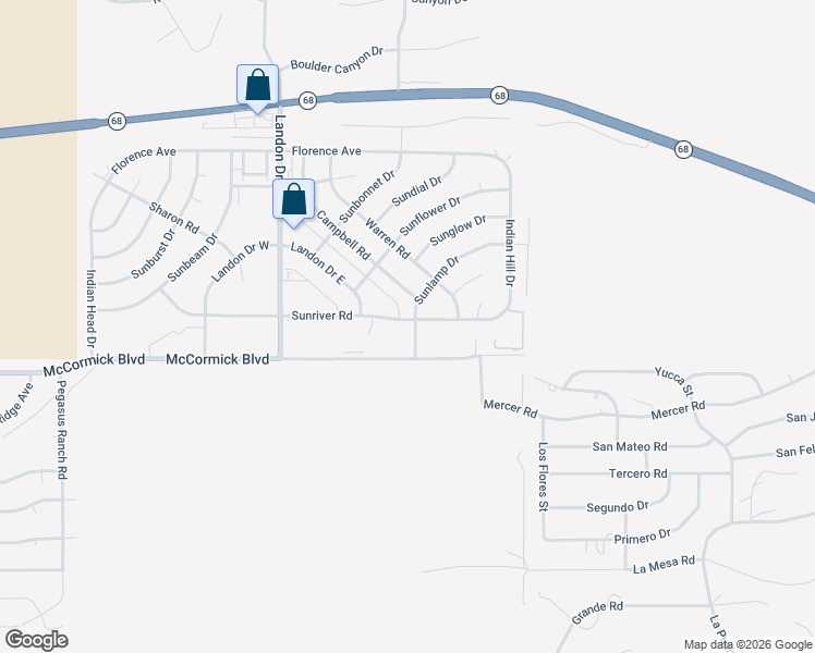 map of restaurants, bars, coffee shops, grocery stores, and more near 3401-3451 Sunlamp Drive in Bullhead City