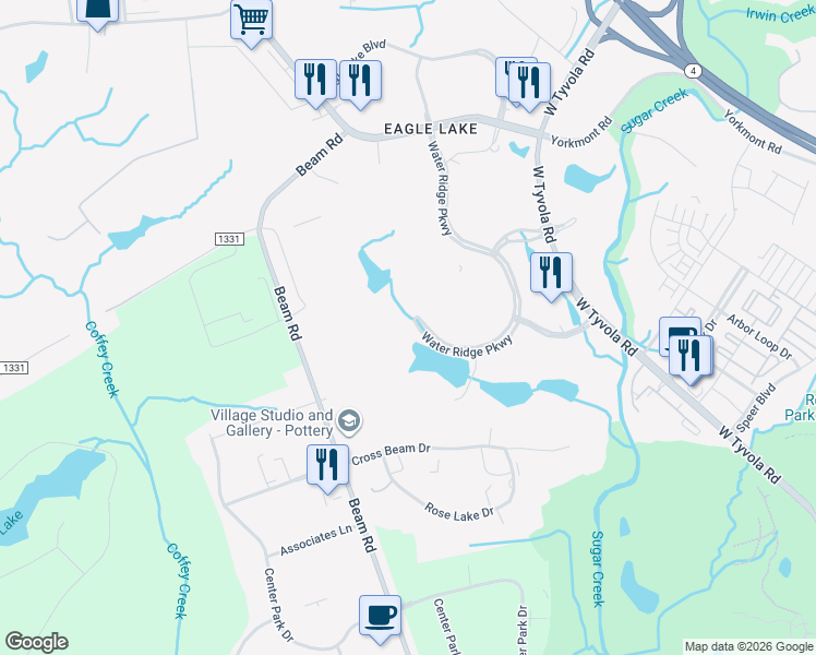 map of restaurants, bars, coffee shops, grocery stores, and more near 2118 Water Ridge Parkway in Charlotte