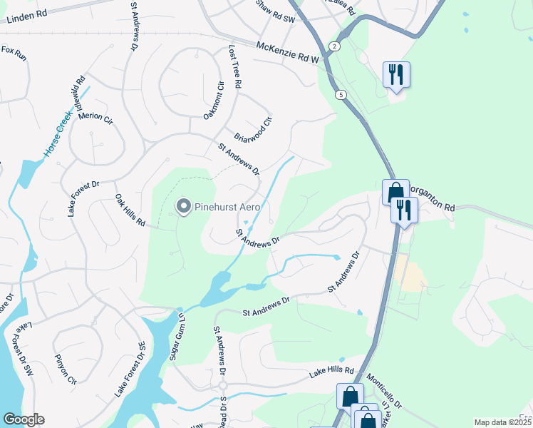 map of restaurants, bars, coffee shops, grocery stores, and more near 8 East Quail Lake Road in Pinehurst