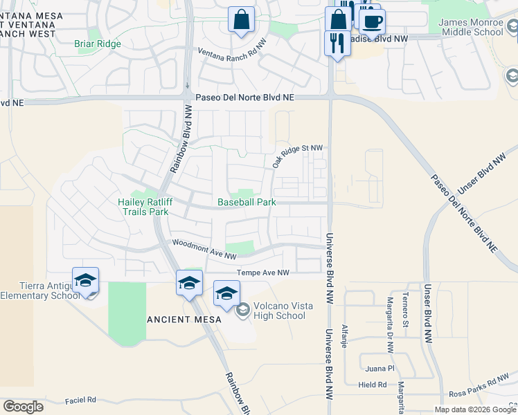 map of restaurants, bars, coffee shops, grocery stores, and more near 6919 Tree Line Avenue Northwest in Albuquerque