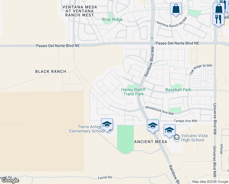 map of restaurants, bars, coffee shops, grocery stores, and more near 8939 South Sky Street Northwest in Albuquerque