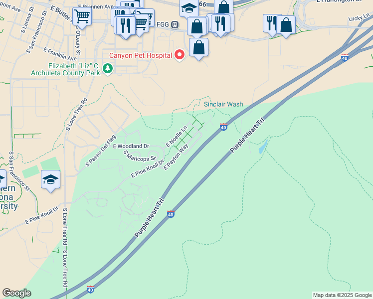 map of restaurants, bars, coffee shops, grocery stores, and more near 1471 East Payton Way in Flagstaff