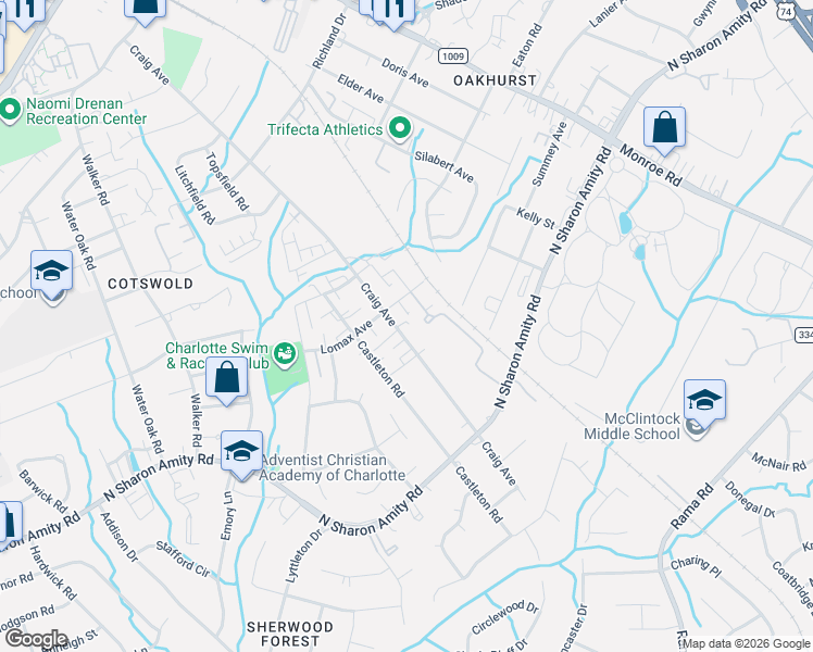 map of restaurants, bars, coffee shops, grocery stores, and more near in Charlotte