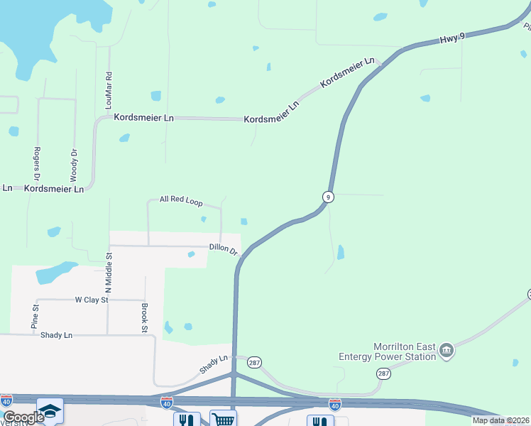 map of restaurants, bars, coffee shops, grocery stores, and more near 81 All Red Loop in Morrilton