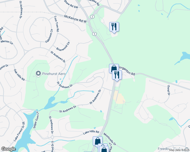 map of restaurants, bars, coffee shops, grocery stores, and more near 800 Saint Andrews Drive in Pinehurst