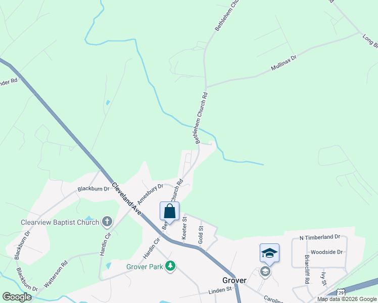 map of restaurants, bars, coffee shops, grocery stores, and more near 207 Bethlehem Church Road in Grover