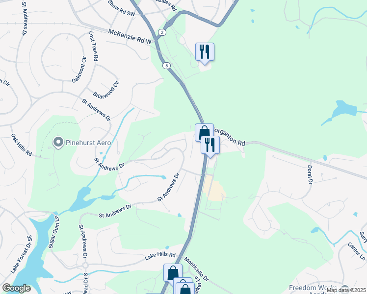 map of restaurants, bars, coffee shops, grocery stores, and more near 800 Saint Andrews Drive in Pinehurst