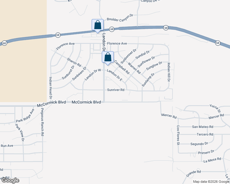 map of restaurants, bars, coffee shops, grocery stores, and more near 3415-3421 Sunriver Road in Bullhead City